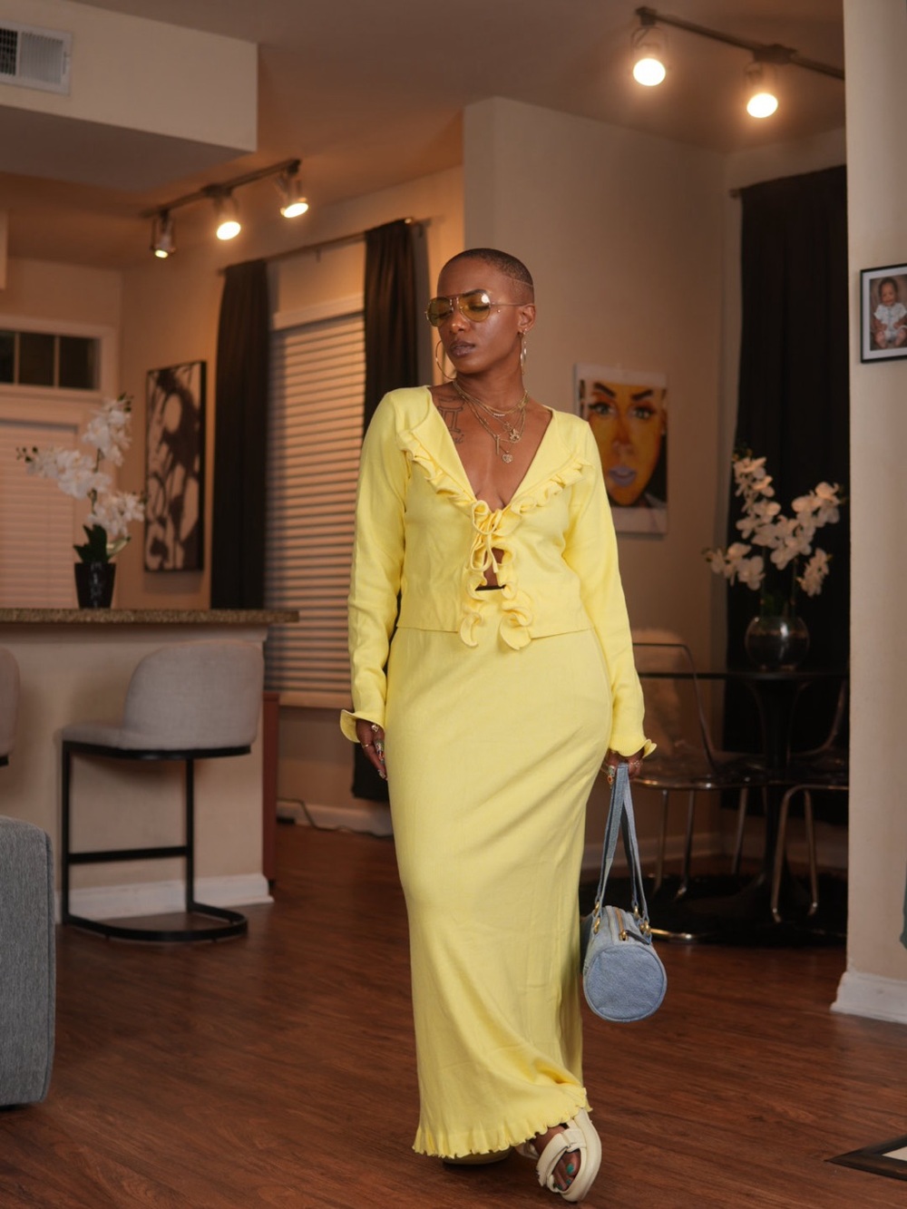 Yellow Tie-Front Maxi Skirt Set - Women's Yellow Long Skirt
